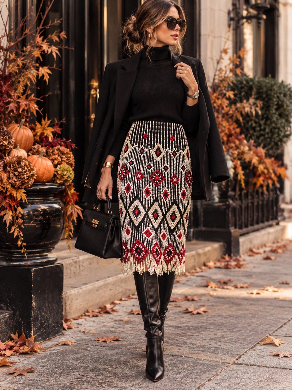 Tory Burch Ella Beaded Geometric Mini Skirt - White and Burgundy NWT